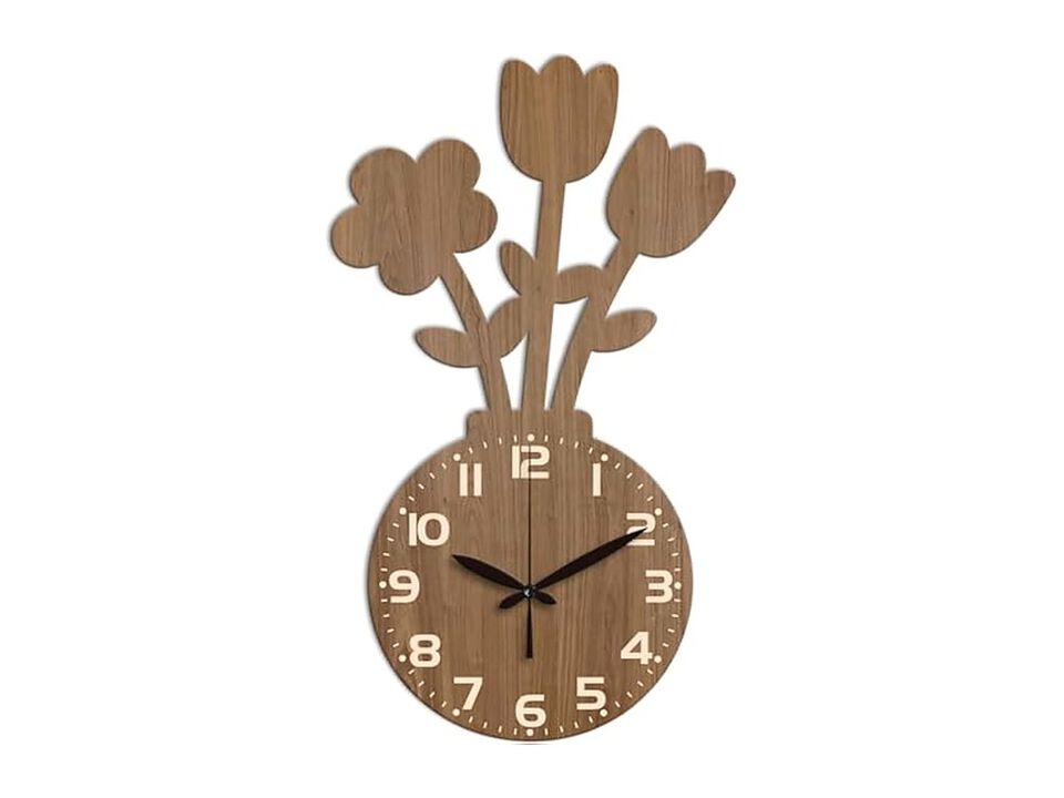 Vase Flower Irregular Shape Printed Wall Clock 52 Inch Silent Non Ticking