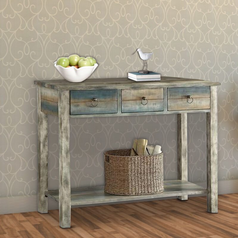Glancio Beautiful Console Table, Antique Oak & Teal Blue image number 1
