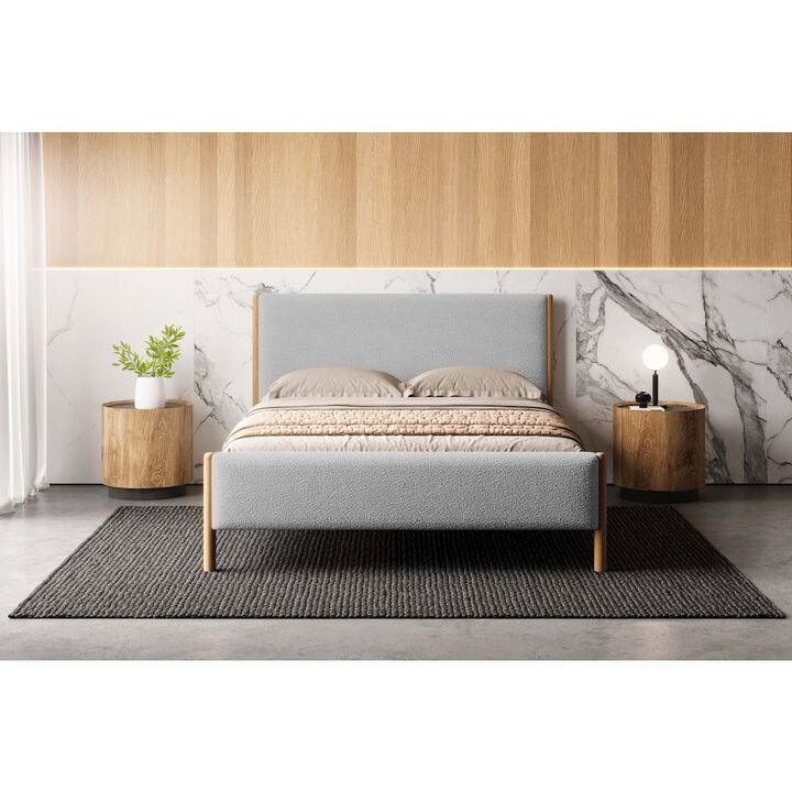 Omax Decor Liana Upholstered Platform Queen Bed in Gray Boucle Fabric