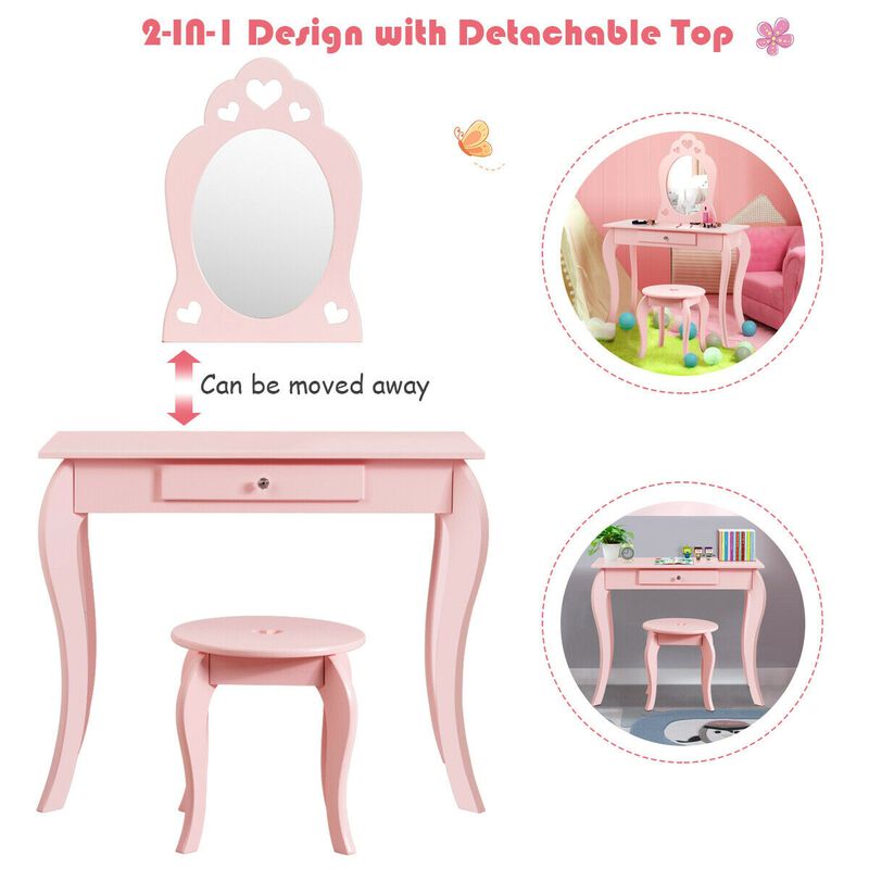 Kids Princess Makeup Dressing Play Table Set with Mirror