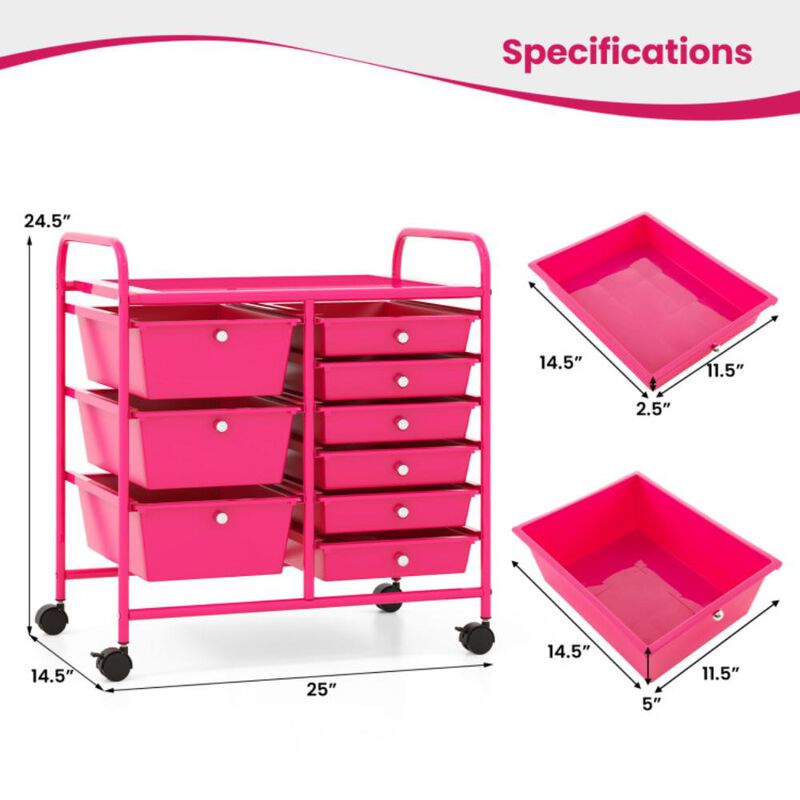 Hivvago 9-Drawer Rolling Storage Cart with Colorful Drawers and Metal Frame