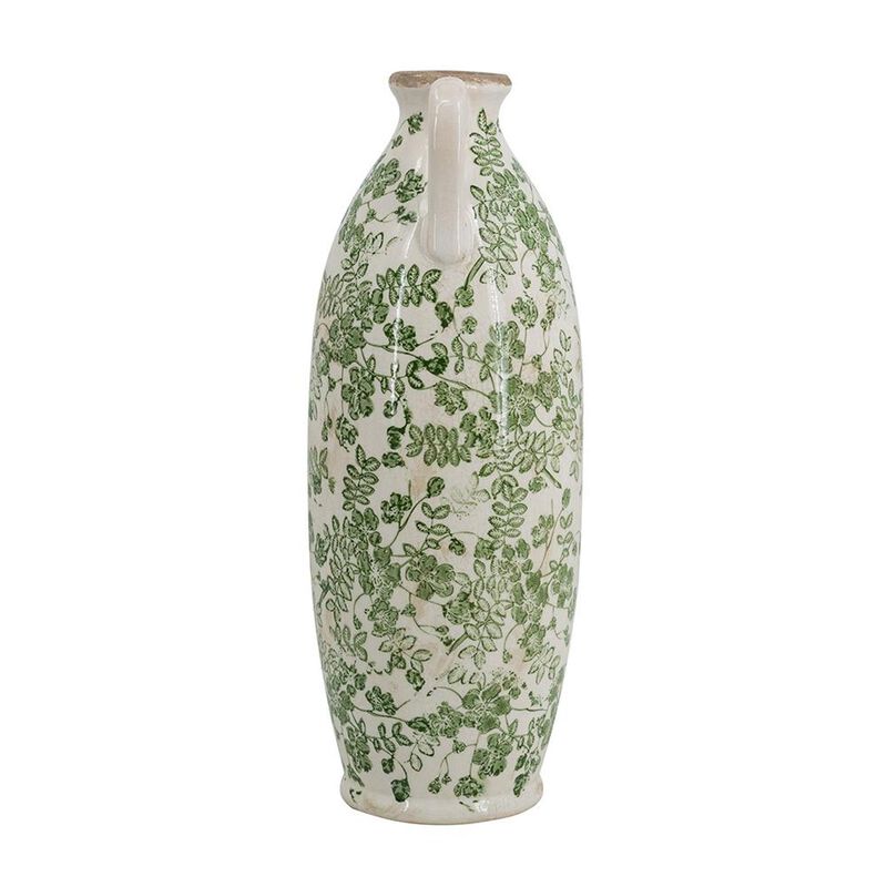 HomeRoots 16" Green And White Leaf Ceramic Amphora Table Vase image number 2