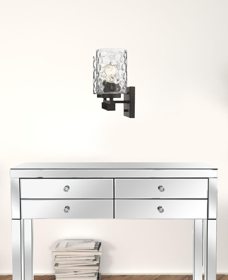 Hivvago Bronze Metal and Pebbled Glass Two Light Wall Sconce