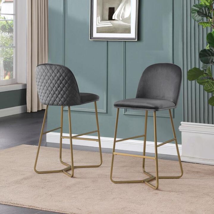 Best Quality Furniture 29 Dark gray velvet barstool w/ gold color iron base (set of 2)