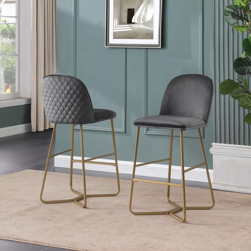 Best Quality Furniture 29 Dark gray velvet barstool w/ gold color iron base (set of 2)