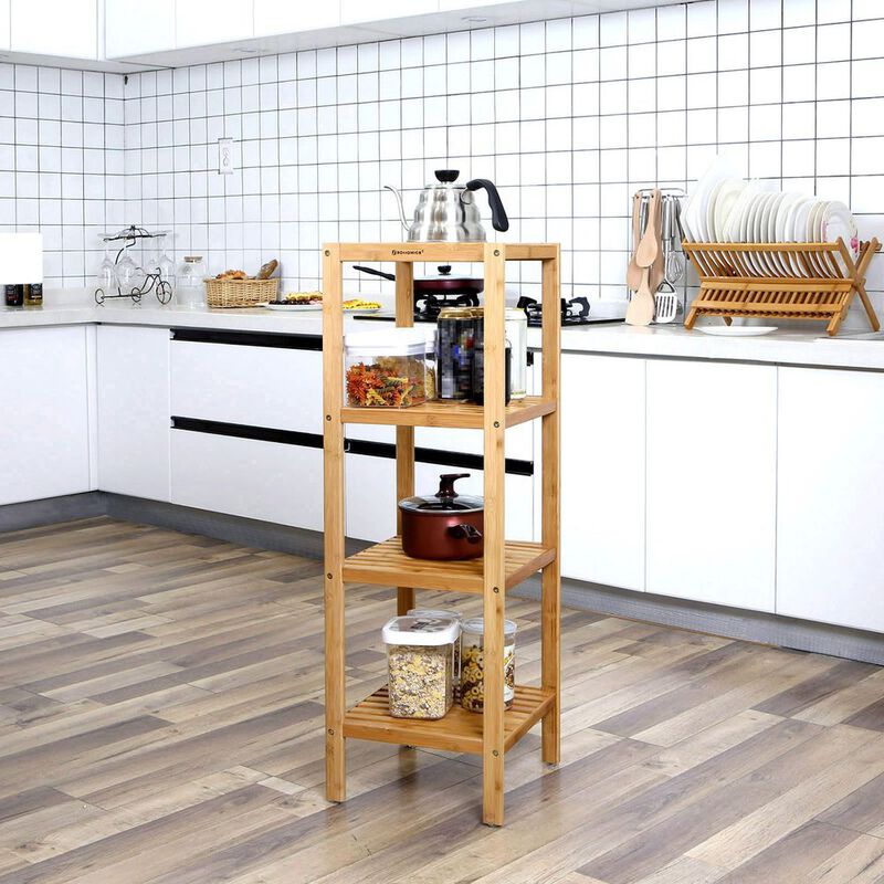 Elegant 4-Tier Wicker Bathroom Shelf for Organized Storage and Display