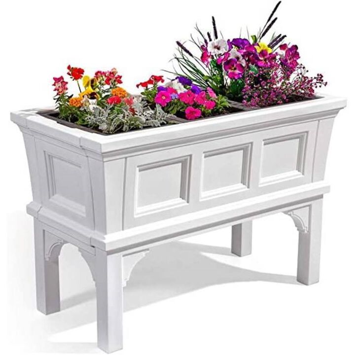 Hivvago White Rectangular Raised Garden Bed Planter Box with Removeable Trays