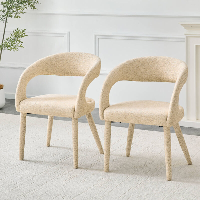 Set of 2 dining chairs, sherpa upholstered open back dining chairs with hollow back, modern metal frame accent chairs for dining room image number 1