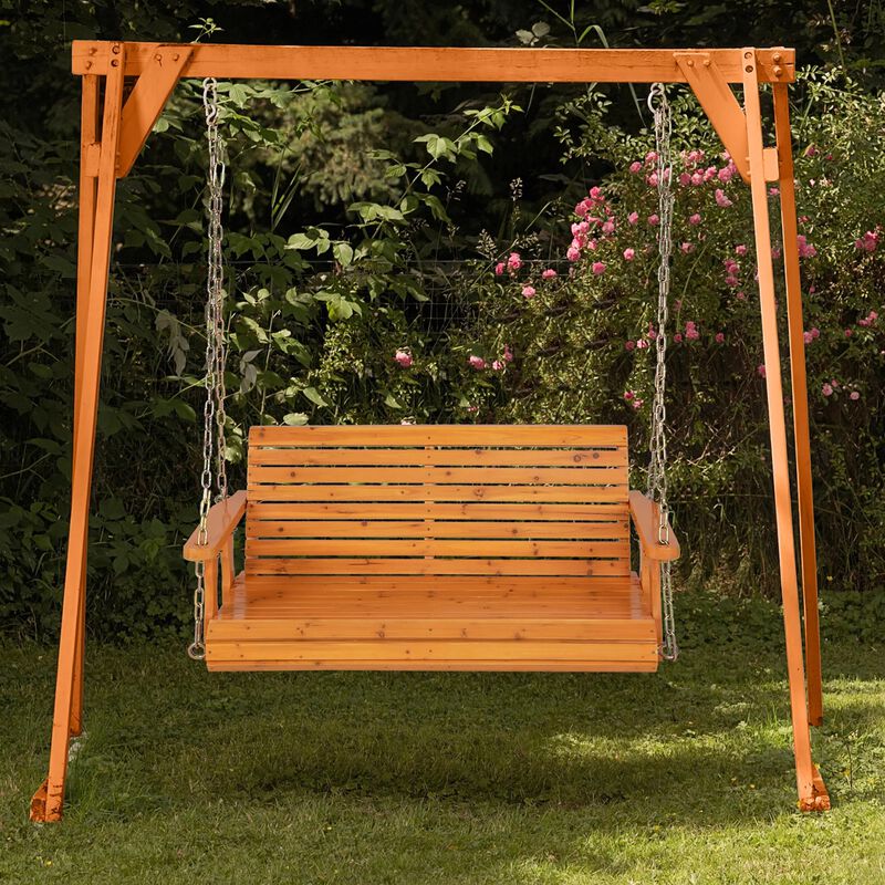 Mondawe 2-Person Wooden Porch Swing with Hanging Chains for Garden Yard