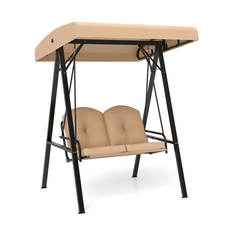 2-Person Outdoor Porch Swing with A-Frame Stand and Adjustable Canopy