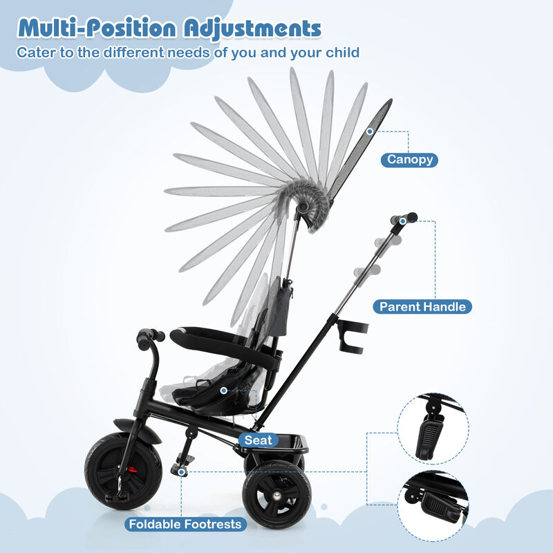 7-in-1 Baby Stroller Tricycle with Adjustable Canopy and Foldable Footrests image number 4