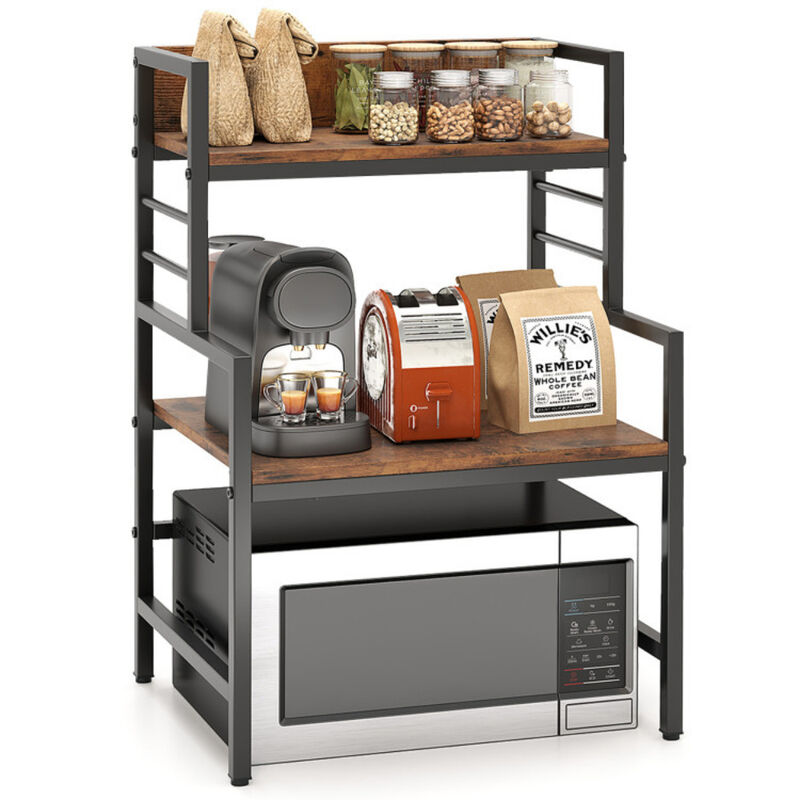 3-Tier Microwave Oven Stand with 2 Storage Shelves and Heavy-Duty Frame-Rustic Brown image number 4