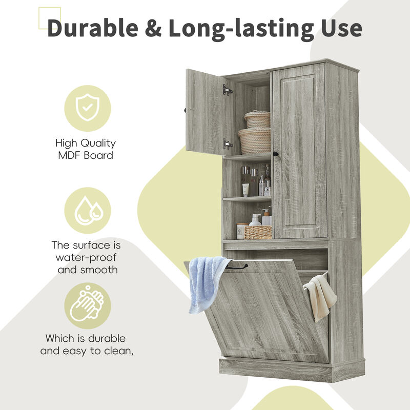 Merax Tall Storage Cabinet with Adjustable Shelves, Large Flip-Out Basket & Enclosed Cabinets – Perfect for Bathroom