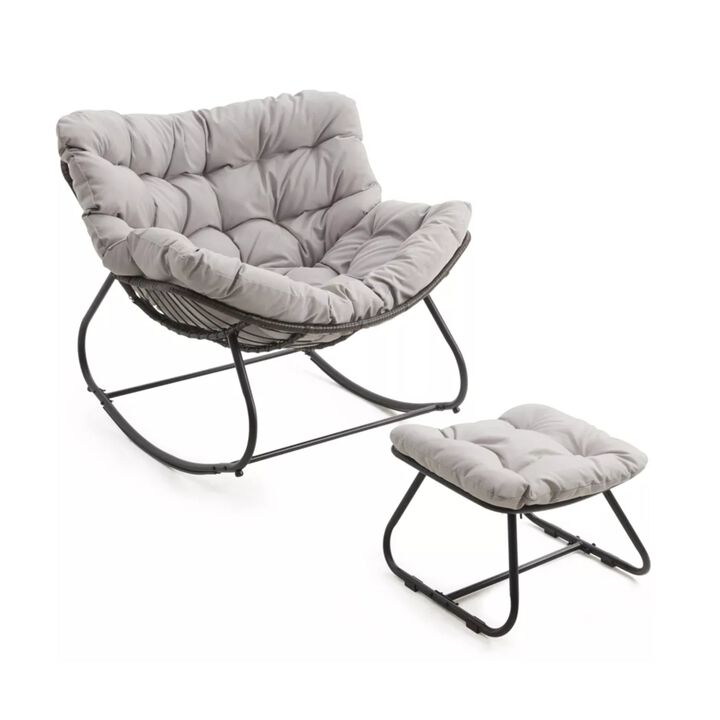 Hivvago Wicker Egg Rocker Chair with Ottoman