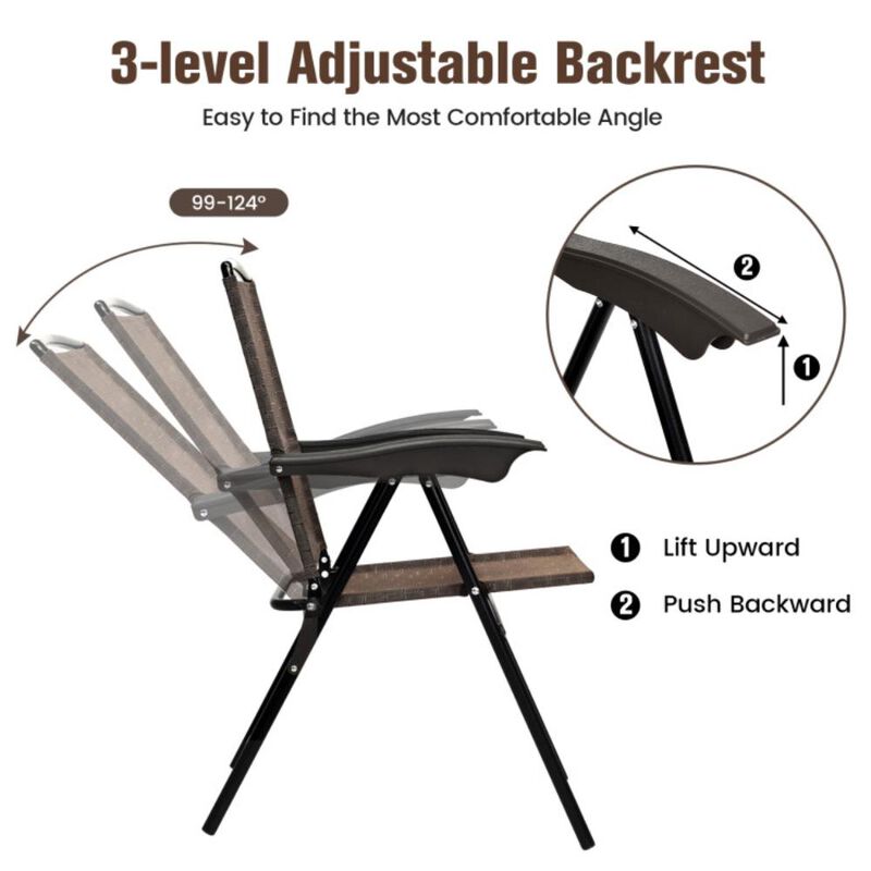 Hivvago Folding Sling Chairs with Smooth Armrests and Adjustable Back for Patio