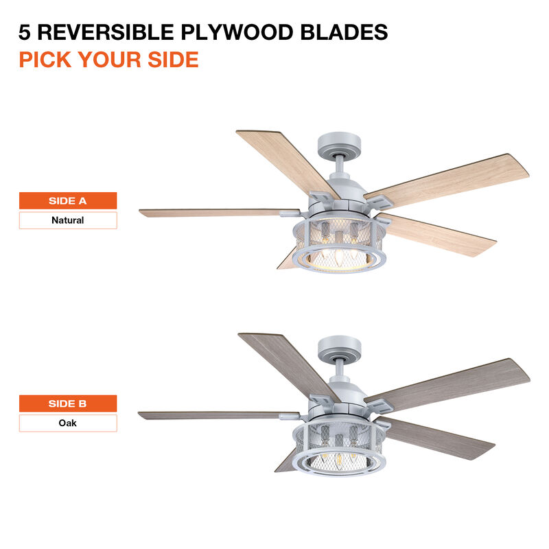 52 in. Modern Mesh Metal Reversible Blades Silver Ceiling Fan with Light and Remote