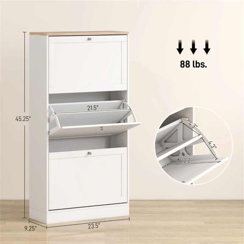 Shoe Cabinet with 3 Flip Drawers - Modern Narrow Shoe Storage for Entryway, 12-18 Pairs image number 3