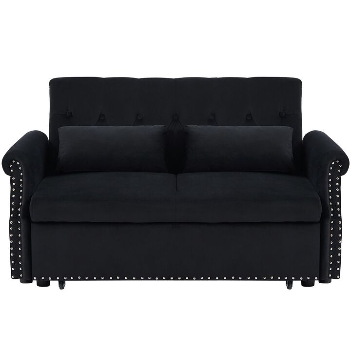Modern Velvet Convertible Loveseat Sleeper Sofa Couch with Lumbar Pillows