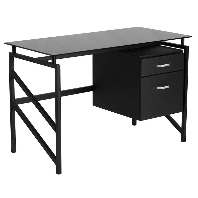 Flash Furniture Glass Desk with Two Drawer Pedestal image number 0