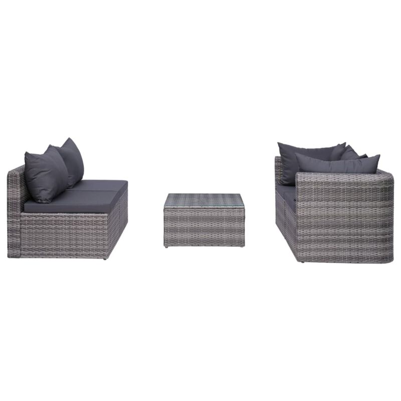 vidaXL 5 Piece Garden Sofa Set with Cushions & Pillows Poly Rattan Gray
