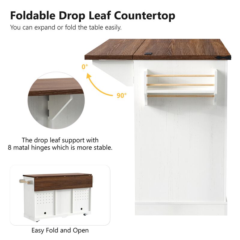 Merax Rolling Kitchen Island with Bar Cabinet, 2 Fridge Compartments, Sliding Barn Doors image number 3