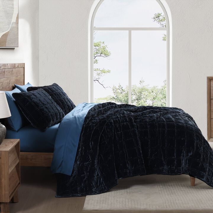 Stella Double Box Stitch Blue King Quilt Set