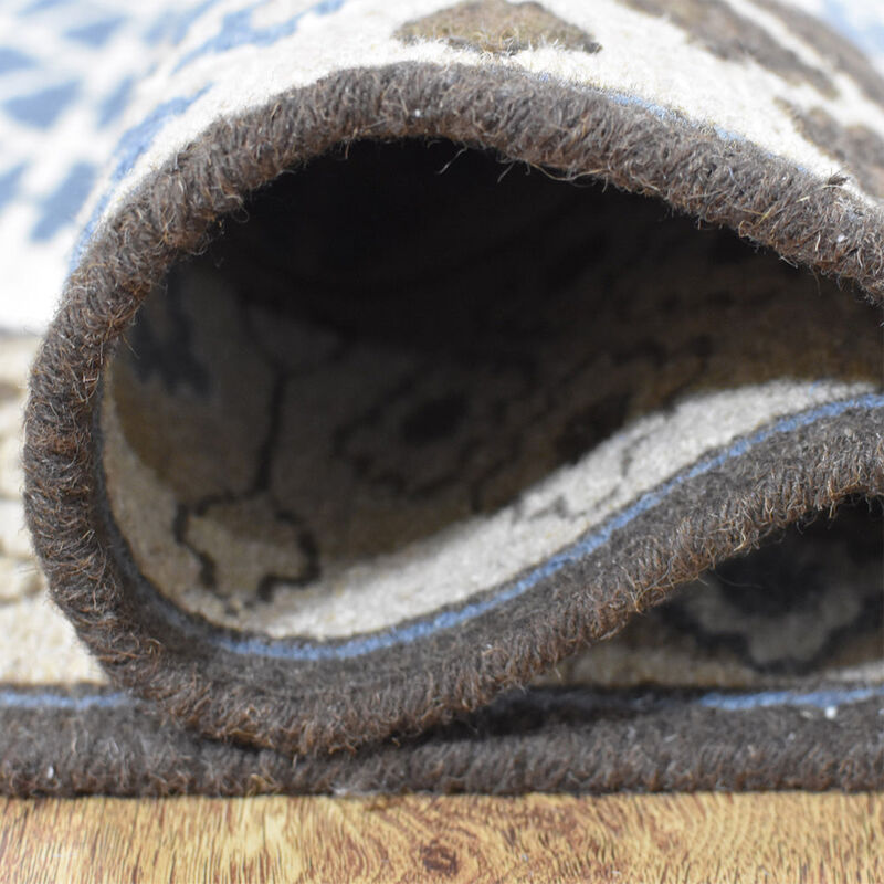 Rugsotic Carpets Hand Knotted Sumak Wool 4'x6' Area Rug Oriental Blue Beige SW0009