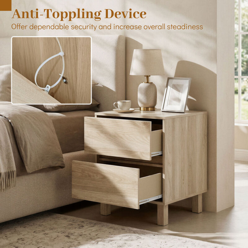 Modern Wooden End Table with 2 Storage Drawers for Bedroom Living Room Use-Natural image number 5