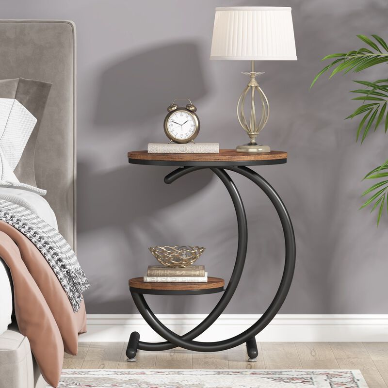 Small Accent End Table with C-Shaped Frame, 2-Tier Side Table image number 5