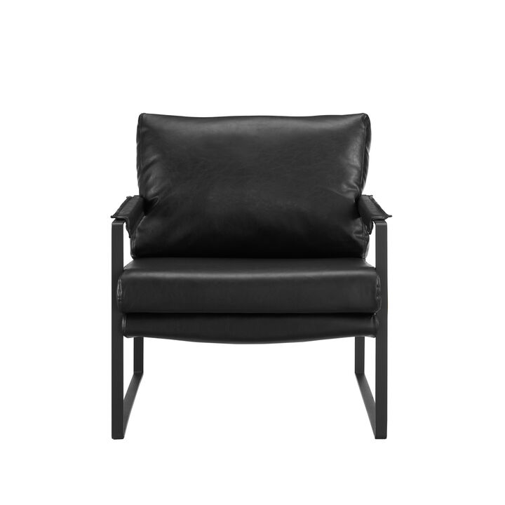 HomeRoots 27" Black Faux Leather Arm Chair