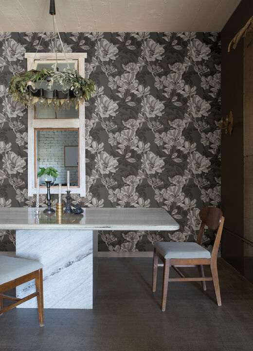 Selene Silver Mucha Floral Wallpaper