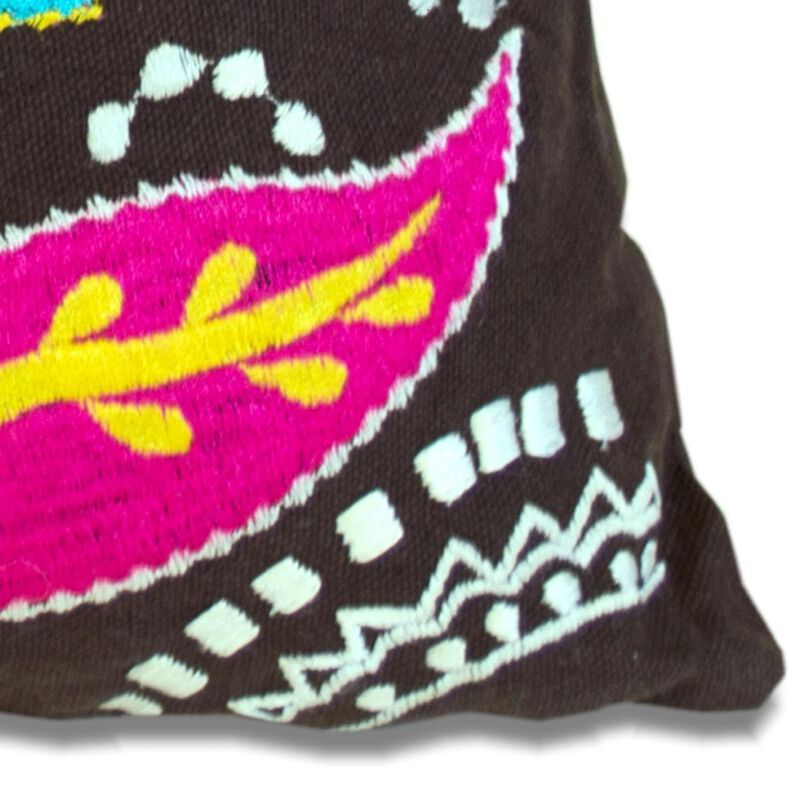 HomeRoots Set of Two 16" Black And Blue Floral Cotton Throw Pillows with Embroidery image number 2