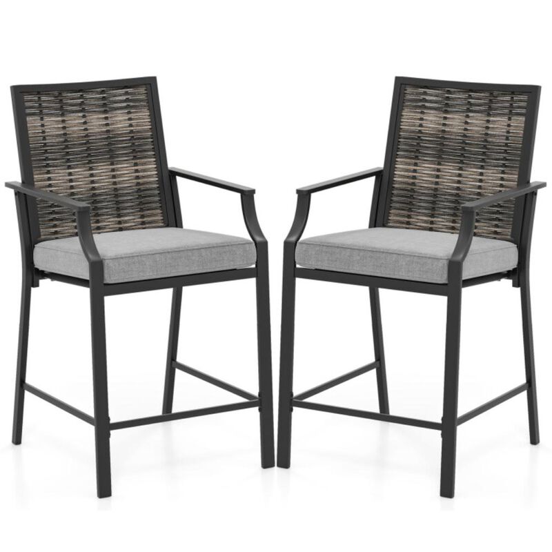 Hivvago Patio Bar Stools Set of 2 Counter Height Rattan Bar Chairs with Armrest