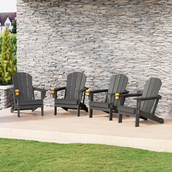 WestinTrends Outdoor Patio HDPE Resin Folding Adirondack Chairs With Cup Holder and Phone Holder (Set of Four)