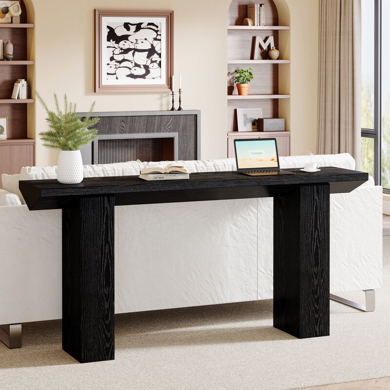 Entryway Console Table, Wooden Sofa Table with Long Design-Dark Grey image number 5