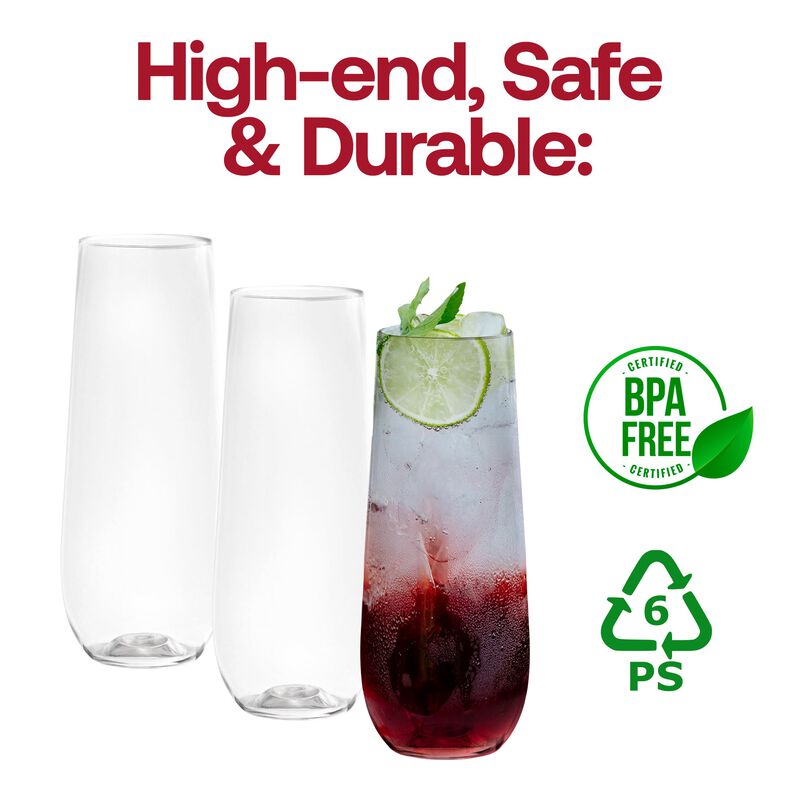 9 oz. Clear Stemless Plastic Champagne Flutes (64 Glasses) image number 6