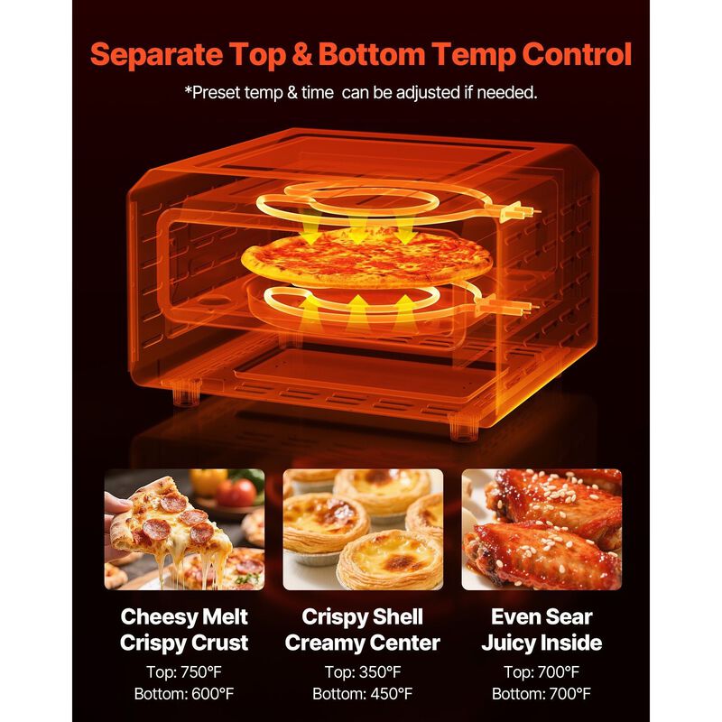 Electric Pizza Oven Indoor Countertop with Touch Screen and 5 Preset Cooking Modes-Black image number 5