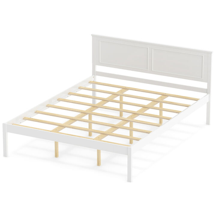 Farmhouse Wood Bed Frame with Headboard and Platform Design for Bedroom-White