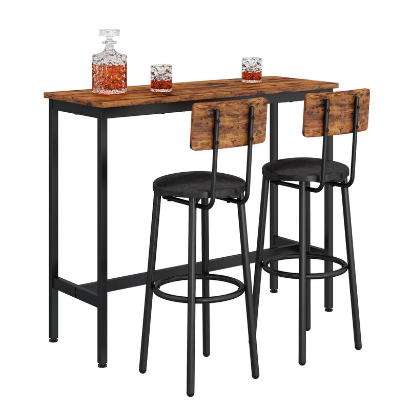 Bar Table Set with 2 Bar Stools PU Soft Seat with Backrest