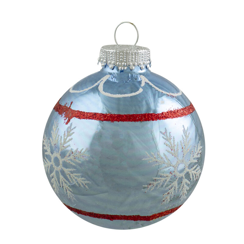 4ct Silver and Blue Snowflake Glass Ball Christmas Ornament 2.75" (70mm) image number 4