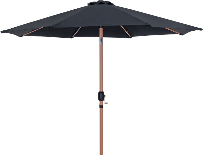 Meridian Furniture Fiji Black Fabric / Teak Aluminum Patio Umbrella with Base Sets