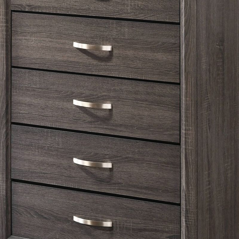 Chest with 5 Storage Drawers and Grain Details, Gray - Benzara