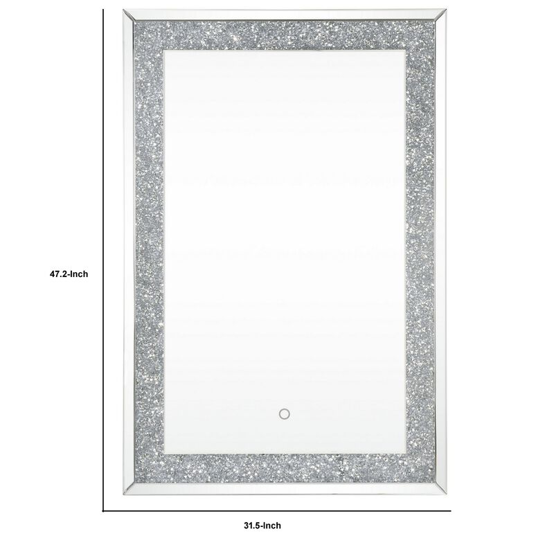 Rectangular Beveled Wall Mirror with Touch Led, Silver-Benzara