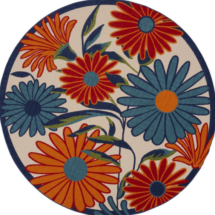 Round Floral Indoor Outdoor Area Rug
