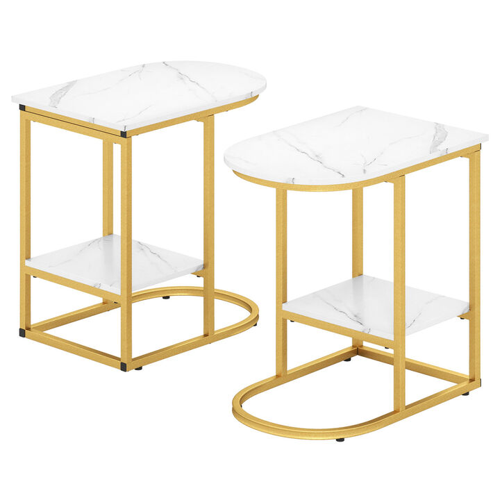 Set of 2 Modern C-Shaped Side Table with Storage Shelf for Sofa Use
