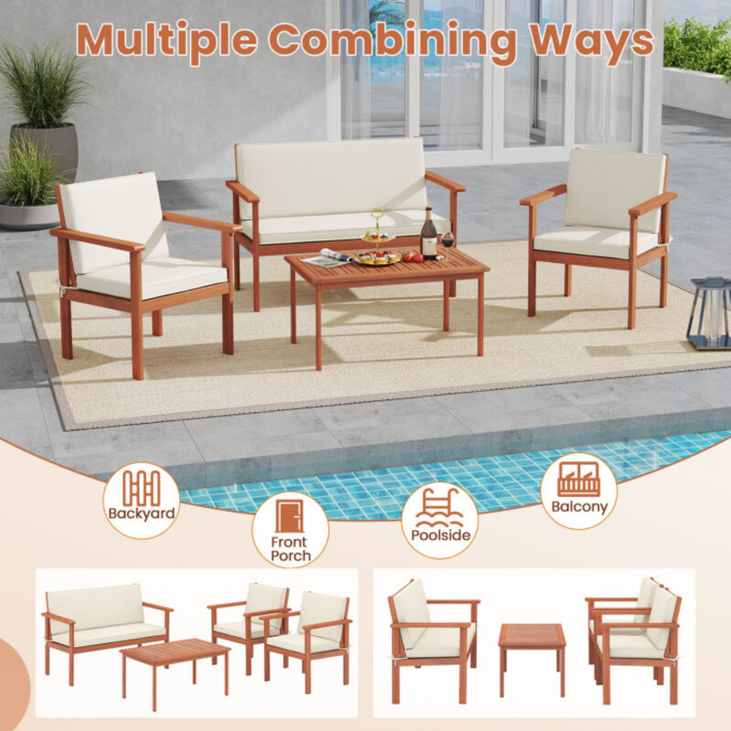4-Piece Patio Furniture Set with Acacia Wood Porch Chairs and Table, Outdoor Seating