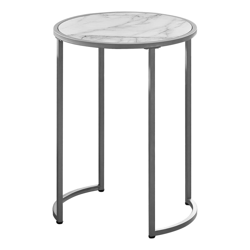 Monarch Specialties I 2205 Accent Table, Side, Round, End, Nightstand, Lamp, Living Room, Bedroom, Metal, Laminate, White Marble Look, Grey, Contemporary, Modern