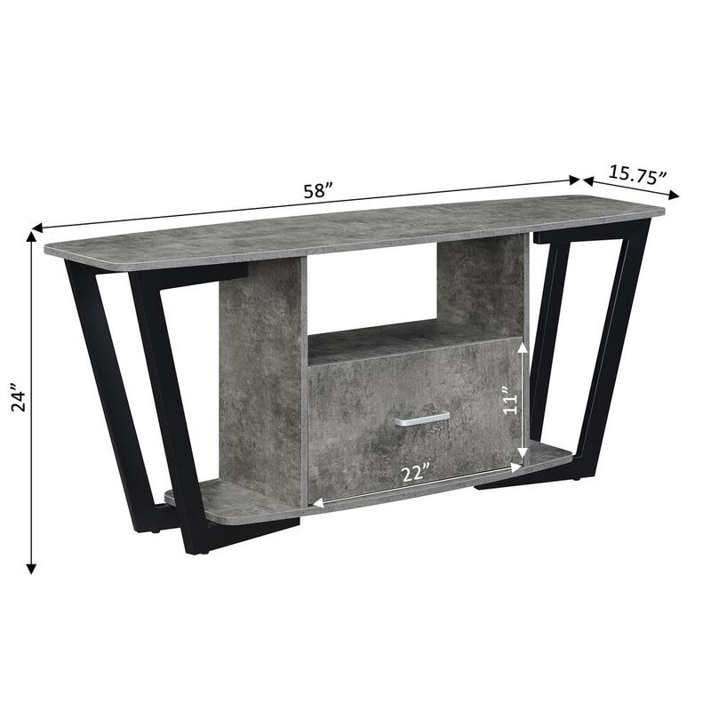 Convenience Concepts Graystone 60 inch 1 Drawer TV Stand with Shelves, Cement/Black