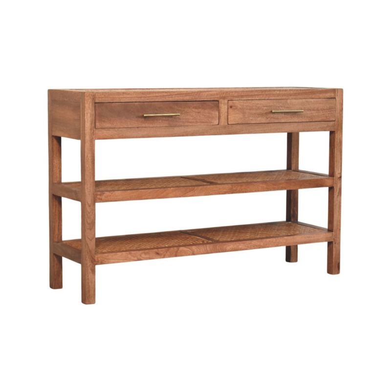 Artisan FurnitureSolid Wood Woven Tier Console,Brown,2-Drawers,2-Shelf
