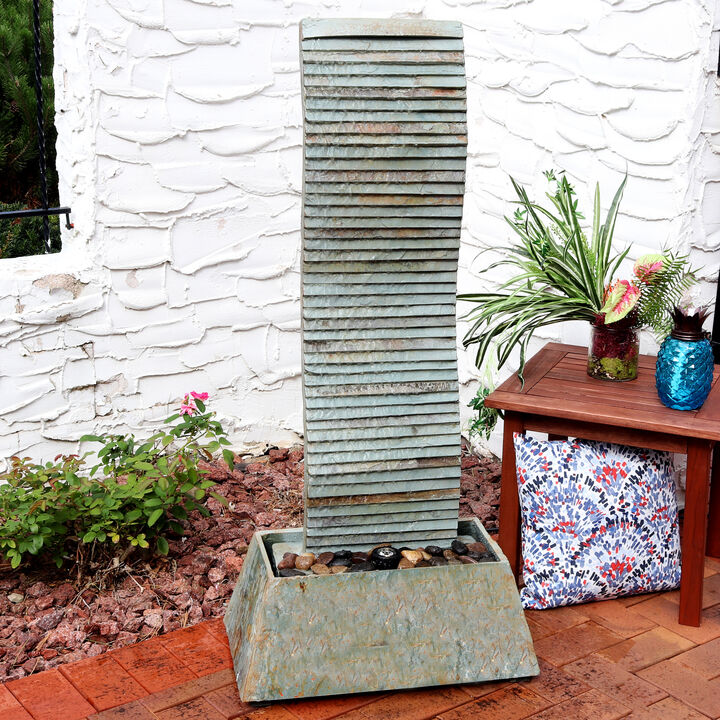Sunnydaze Spiraling Slate Water Fountain Tower with LED Lights - 49 in